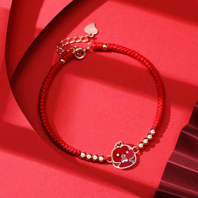 925 Sterling Silver Chinese Zodiac Luck Faith Discolor Red String Bracelet