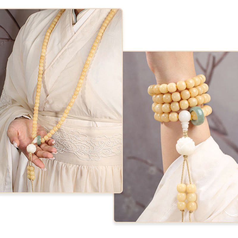Natural Bodhi Seed Lotus Dzi Bead Peace Harmony Charm Bracelet