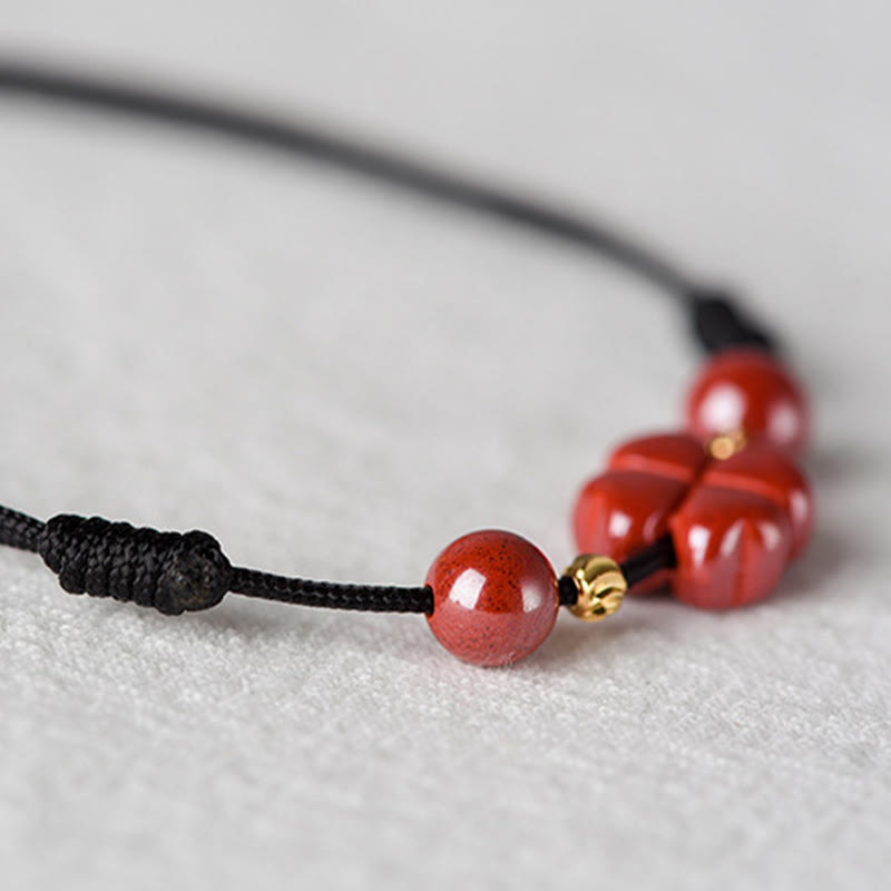 Four Leaf Clover Cinnabar Blessing Calm String Bracelet Anklet