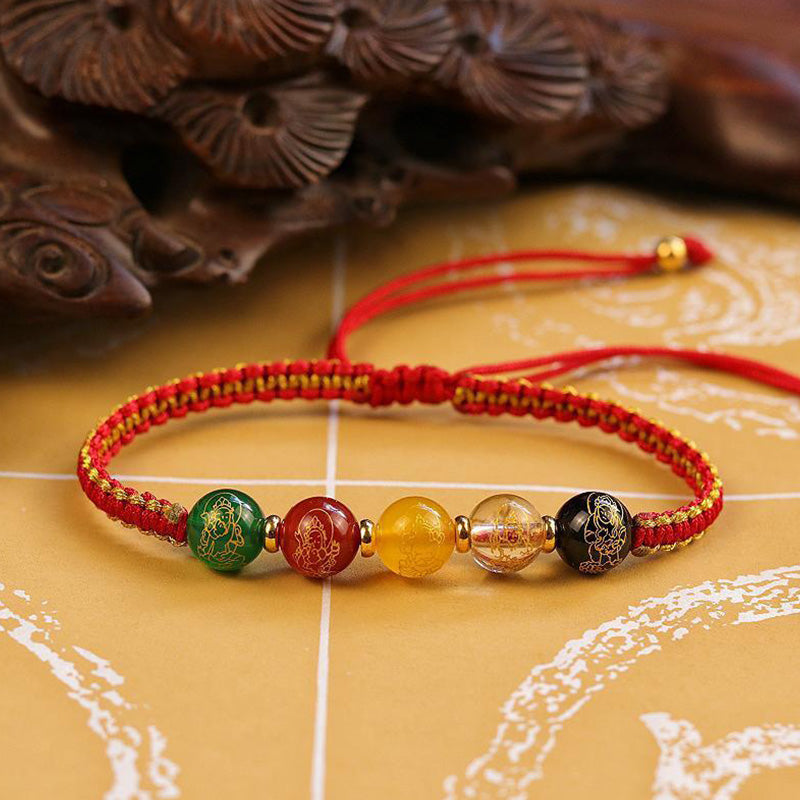 Five Directions Gods of Wealth Agate Handmade Protection String Braid Bracelet