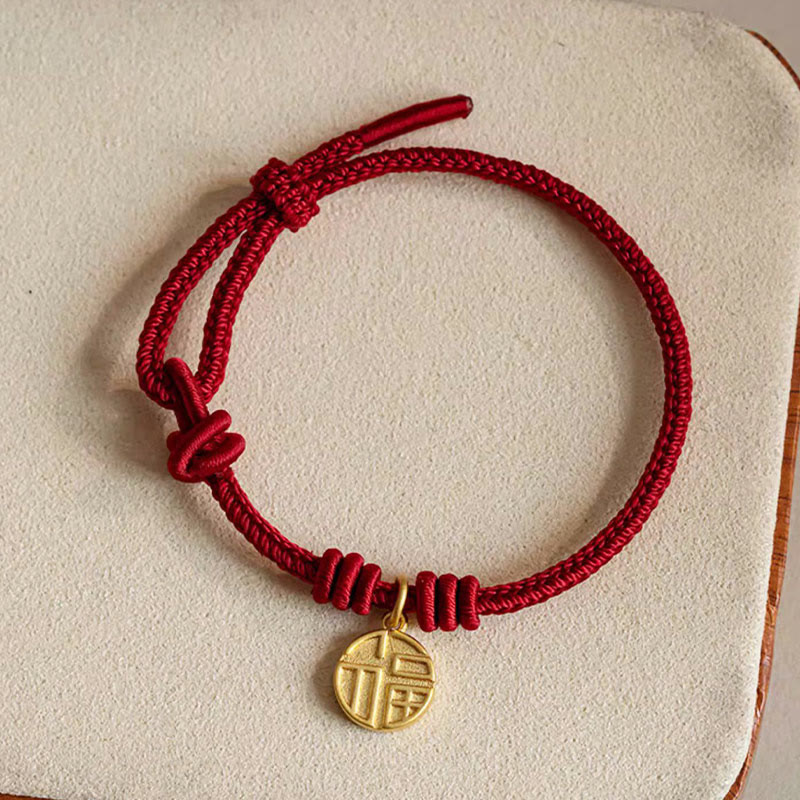 Handmade Eight Thread Peace Knot Fu Character Charm Luck Happiness Red Rope Bracelet
