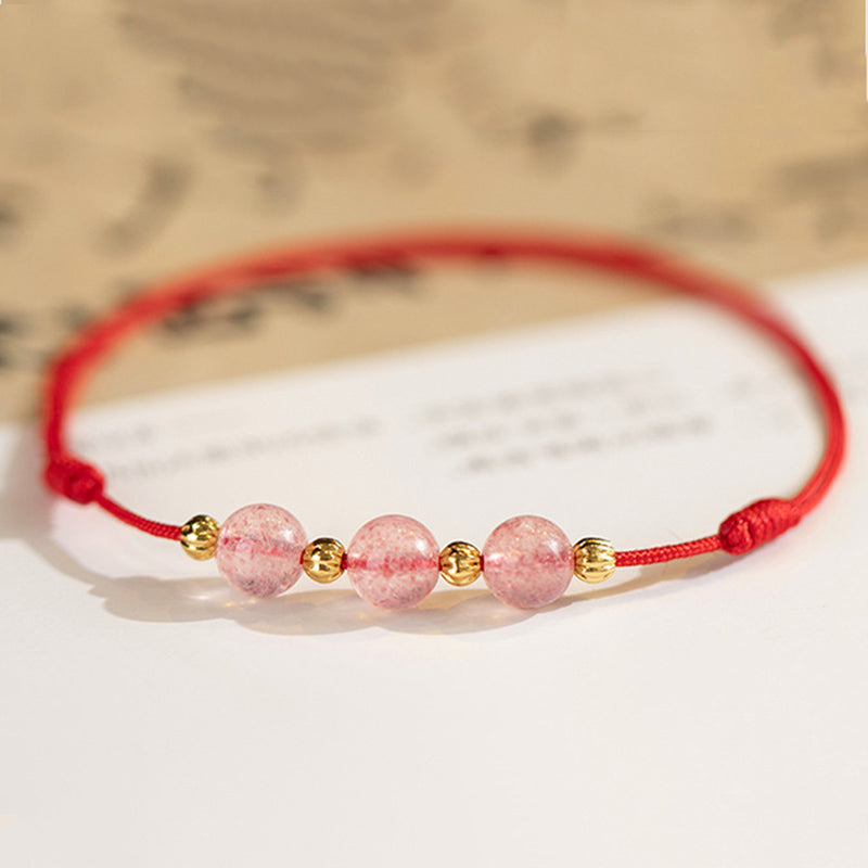 Strawberry Crystal Beads Luck Red String Anklet