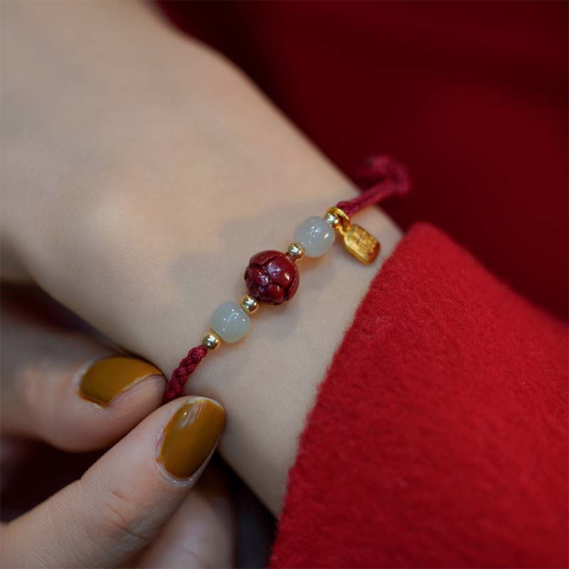 Cinnabar Jade Lotus Calm Red String Weave Bracelet