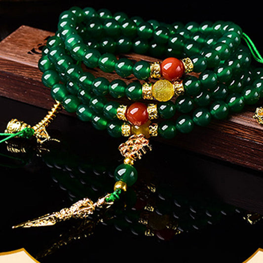 108 Beads Natural Green Agate Success Bracelet Mala