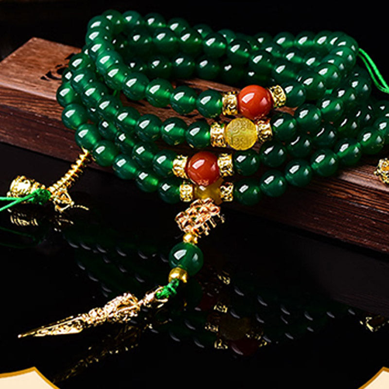 108 Beads Natural Green Agate Success Bracelet Mala