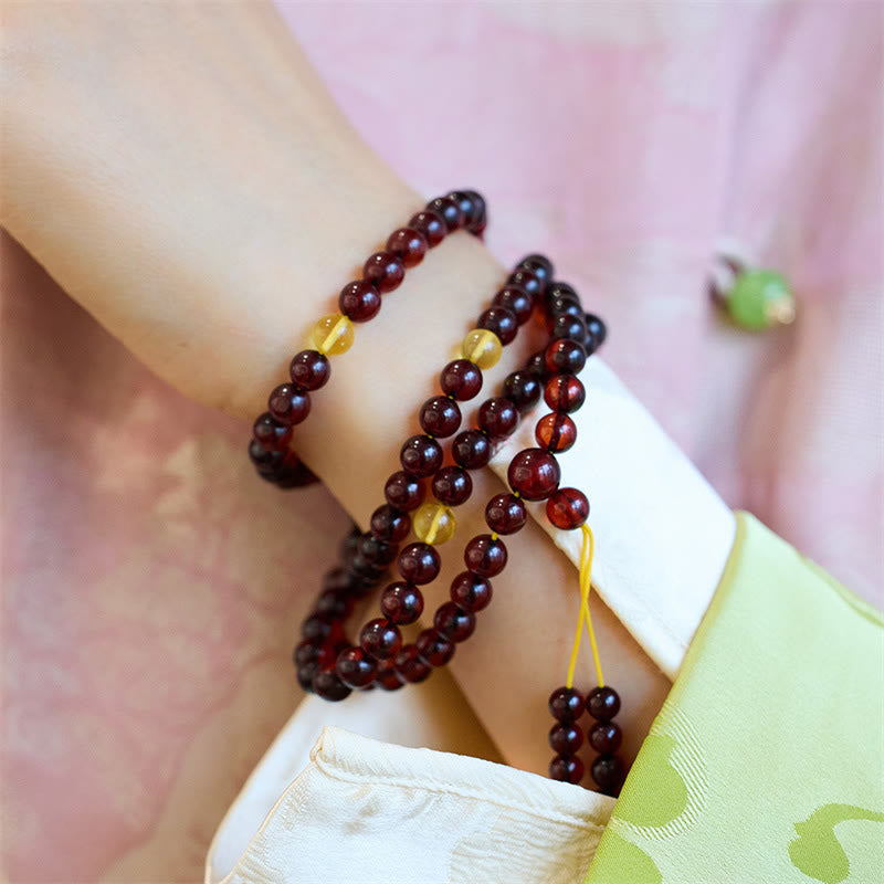 Natural 108 Mala Beads Amber Bracelet