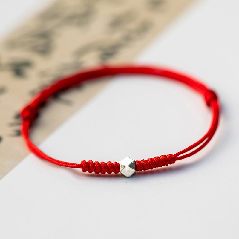 925 Sterling Silver Luck Bead Protection Red String Thin Cord Braided Bracelet