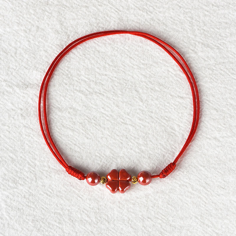 Four Leaf Clover Cinnabar Blessing Calm String Bracelet Anklet