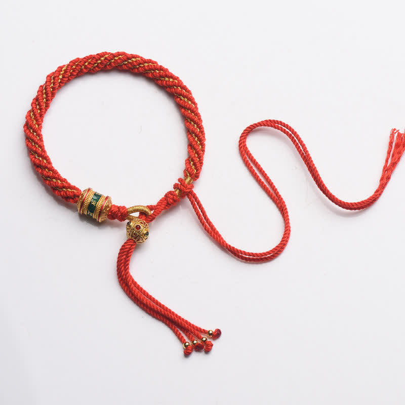 Tibetan Handmade Luck Prayer Wheel Bead Charm Weave Colorful String Bracelet