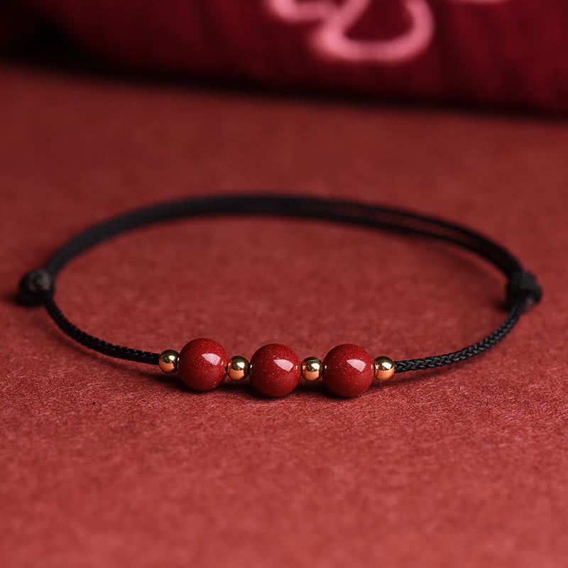 Natural Lucky Cinnabar Bead Blessing String Bracelet Anklet