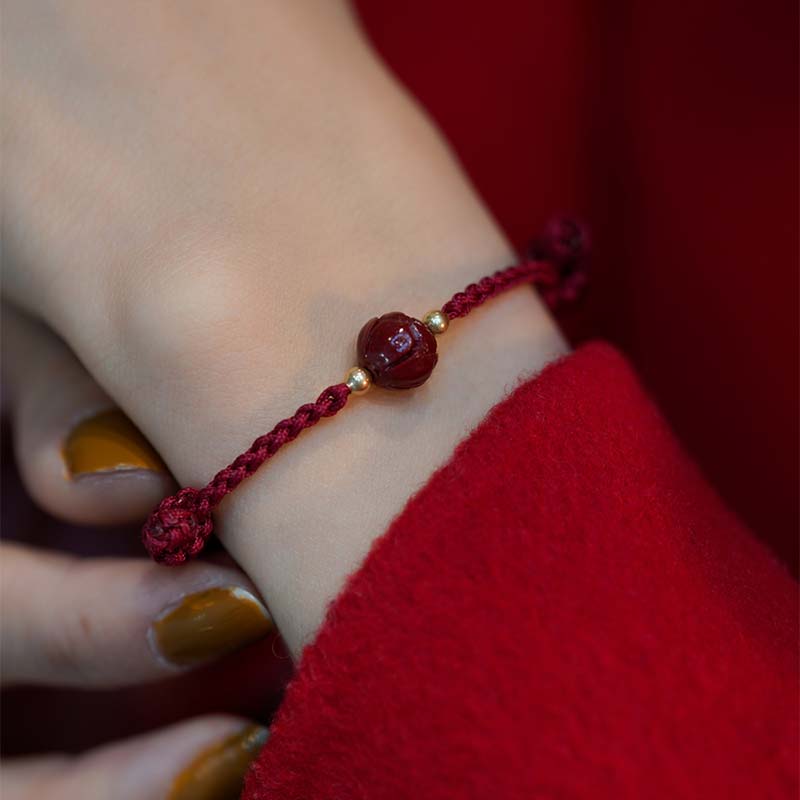 Cinnabar Jade Lotus Calm Red String Weave Bracelet
