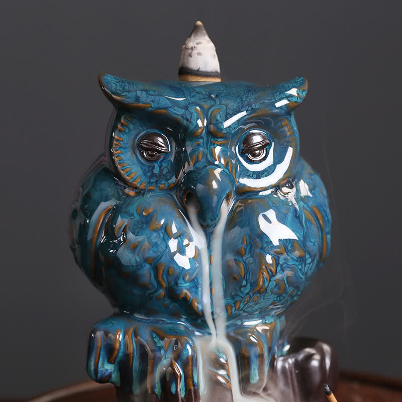 Cute Owl Ceramic Backflow Smoke Fountain Meditation Incense Burner Decoration