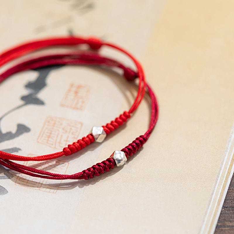 925 Sterling Silver Luck Bead Protection Red String Thin Cord Braided Bracelet