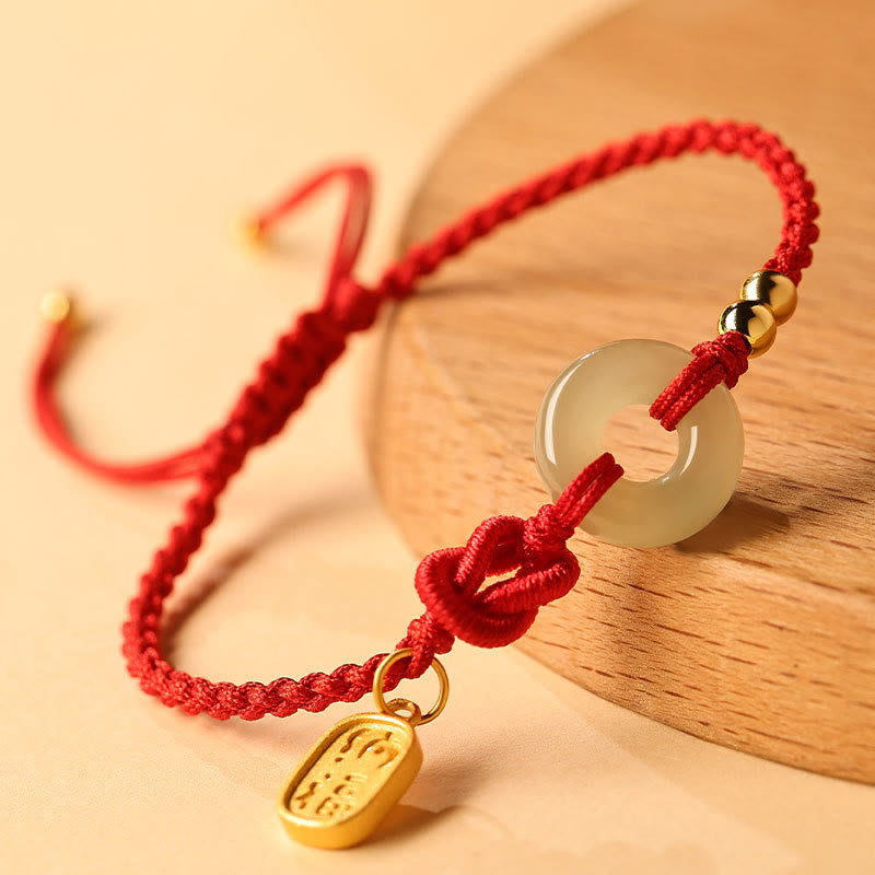 Hetian Jade Peace Buckle Fu Character String Luck Bracelet