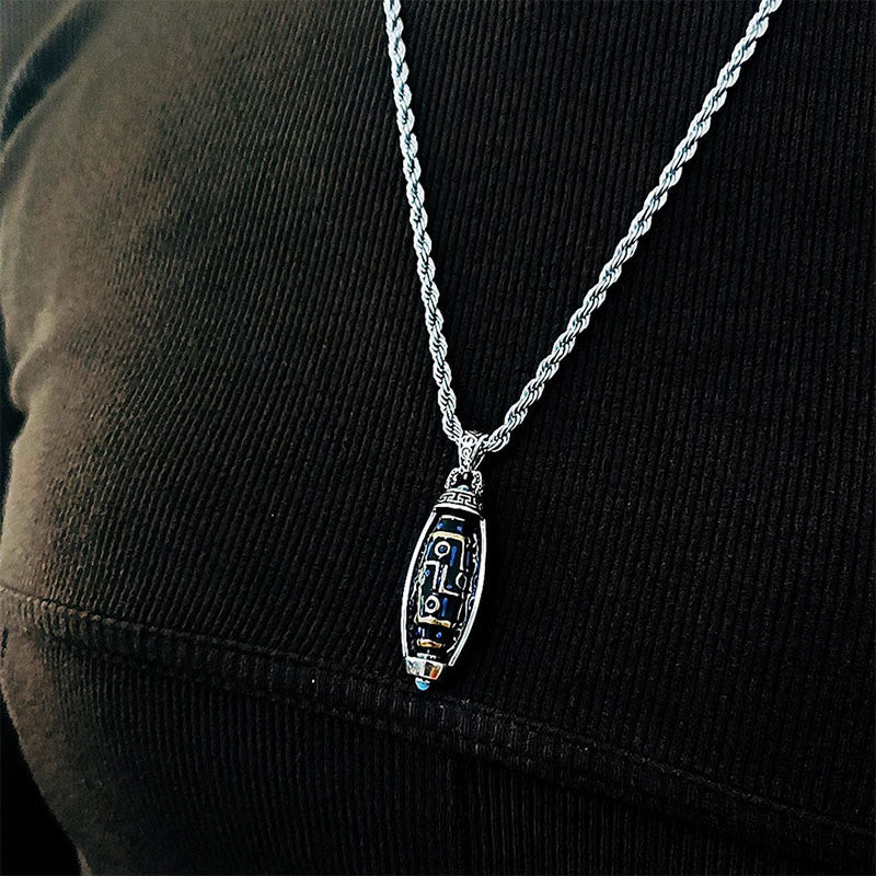 Tibetan Om Mani Padme Hum Nine-Eye Dzi Bead Pattern Peace Purity Rotatable Necklace Pendant