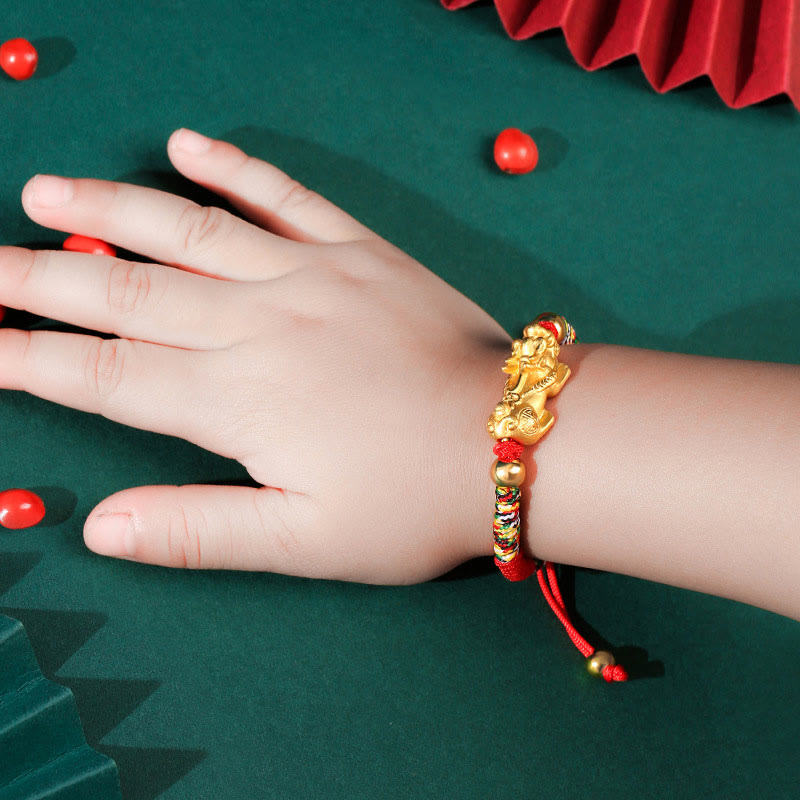 999 Sterling Silver PiXiu Wealth King Kong Knot String Braided Kids Child Bracelet