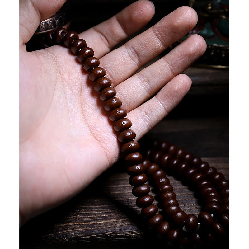 Natural Tibet 108 Mala Beads Purple Bodhi Seed Three-eyed Dzi Bead Copper Dorje Harmony Bracelet