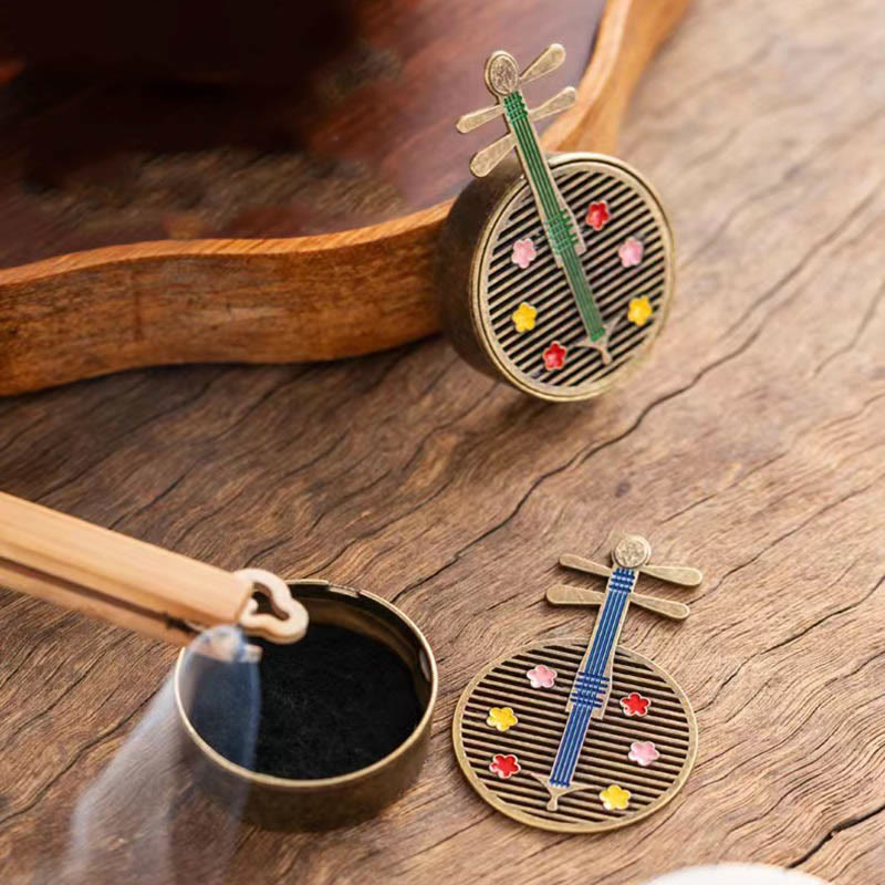 Small Mini Gourd Fan Pipa Copper Alloy Incense Burner Decoration With Incense