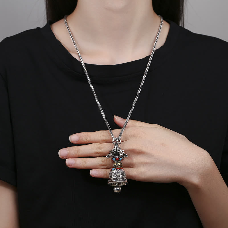 Tibetan Om Mani Padme Hum Dorje Vajra Bell Strength Necklace Pendant
