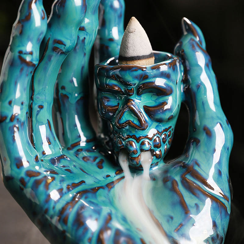 Halloween Ghost Hand Skull Head Ceramic Peace Incense Burner Decoration