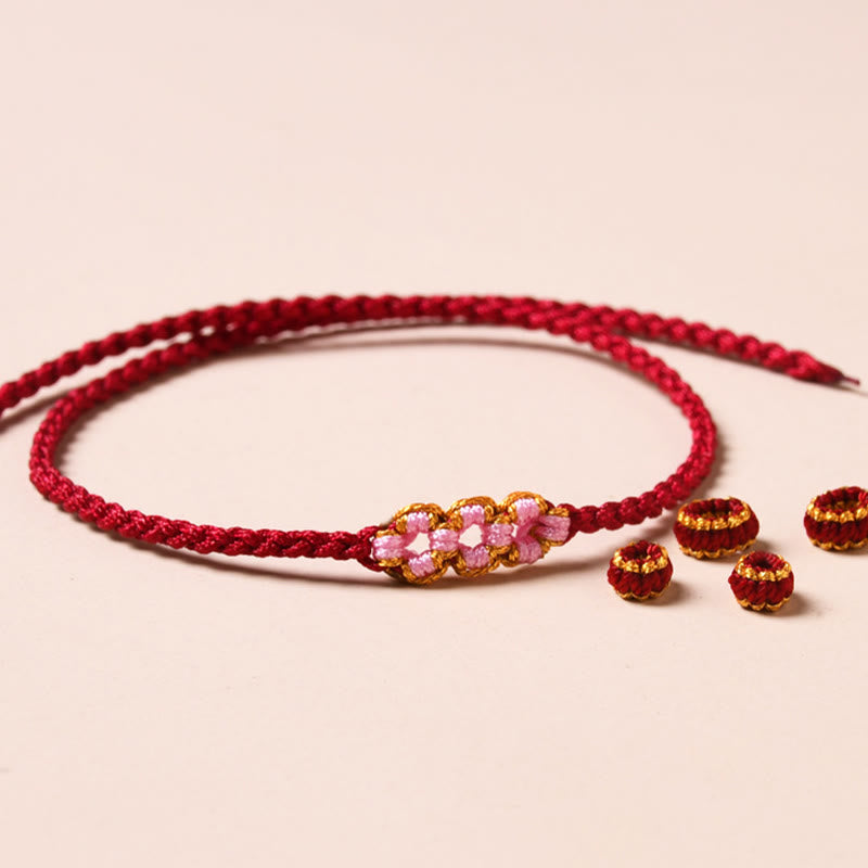 Handmade Peach Blossom Protection Braided Rope Bracelet