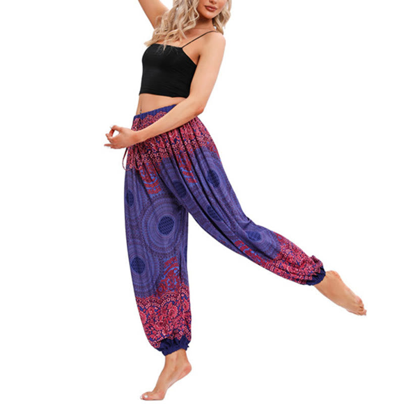 Loose Circle-shaped Flowers Pattern Harem Trousers Women's Yoga Pants