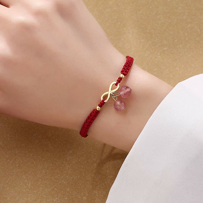 Strawberry Quartz Crystal Endless Knot Love Red String Weave Bracelet