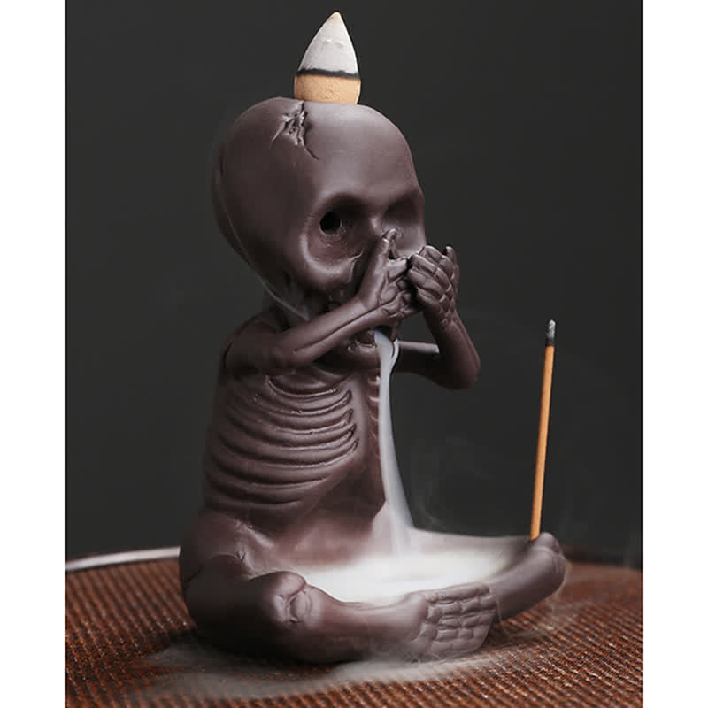 Little Skull Ghost Purple Clay Backflow Smoke Fountain Peace Incense Burner Decoration