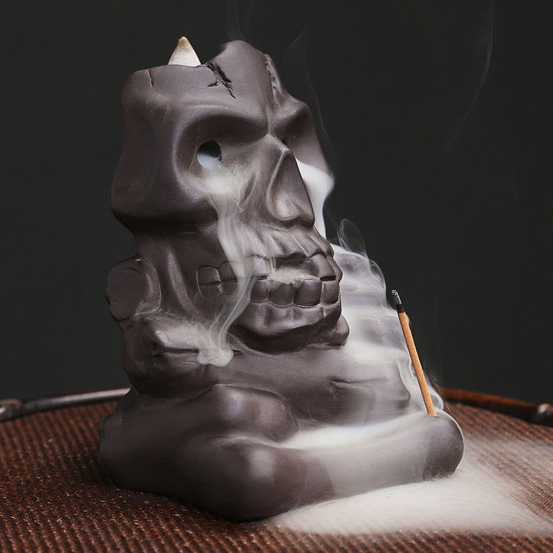 Halloween Skull Head Purple Clay Incense Burner Decoration