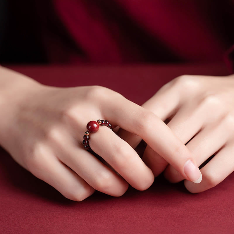 Garnet Cinnabar Lucky Bead PiXiu Om Mani Padme Hum Rose Protection Ring