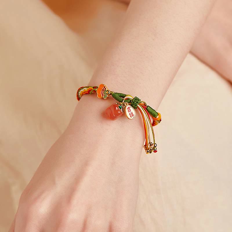 Persimmon Red Agate Strength Reincarnation Knot Braid String Bracelet