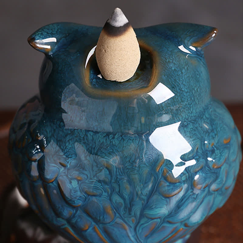 Cute Owl Ceramic Backflow Smoke Fountain Meditation Incense Burner Decoration
