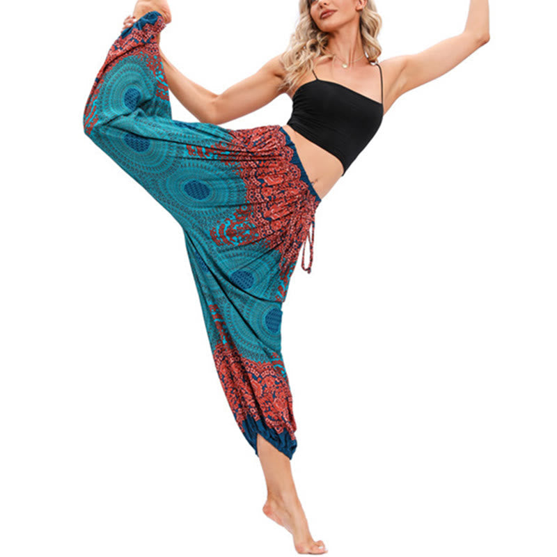 Loose Circle-shaped Flowers Pattern Harem Trousers Women's Yoga Pants