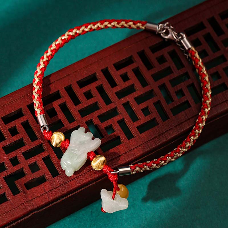 Chinese Zodiac Jade Prosperity Red String Bracelet Anklet