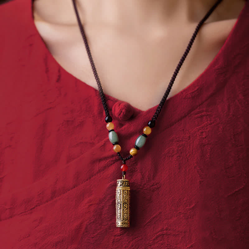 Tibet Om Mani Padme Hum Agate Shurangama Sutra Protection Necklace Pendant