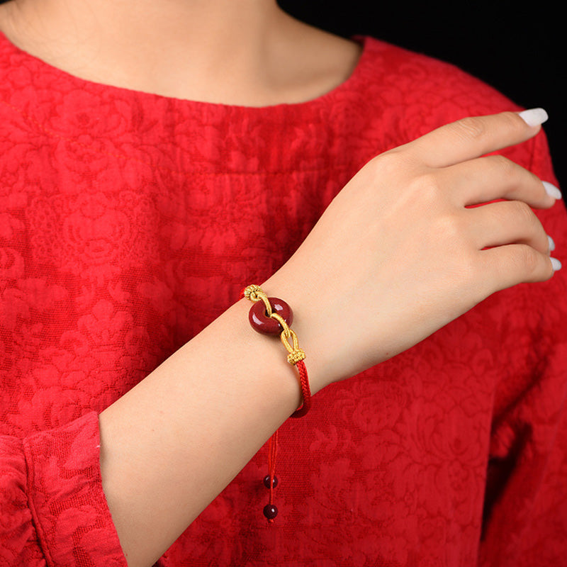 Handmade Cinnabar Peace Buckle Blessing Braided Rope Bracelet