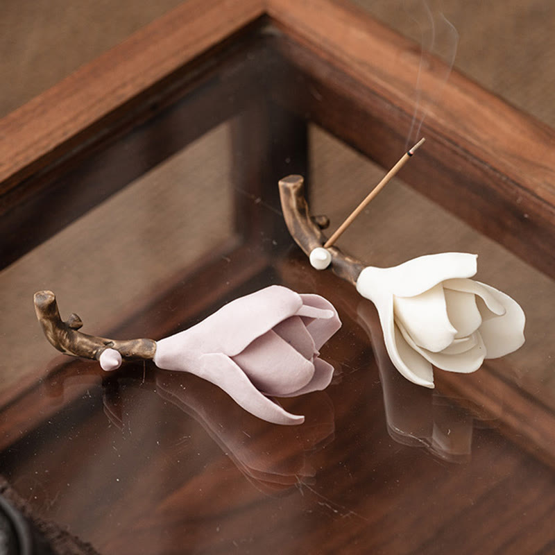 Gardenia Flower Pattern Ceramic Incense Burner Decoration