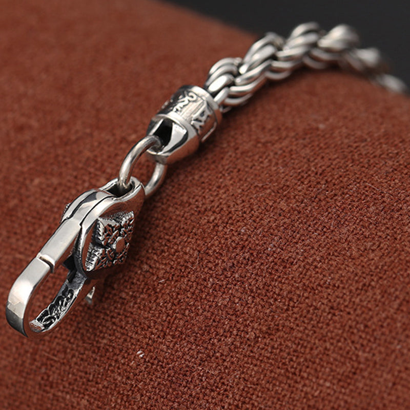 925 Sterling Silver Tibet Om Mani Padme Hum Double Dorje Vajra Twisted Design Peace Love Bracelet