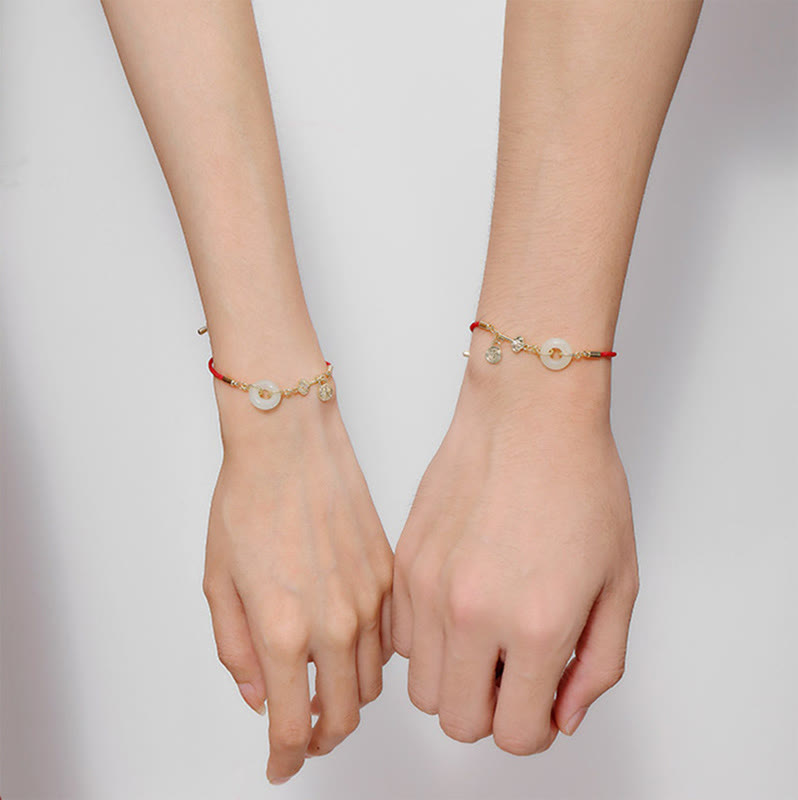 "Wishing You Peace and Protection" Jade Red Rope Bracelet Includes Gift Message Card