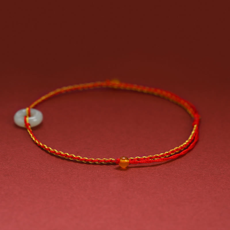 Round Peace Buckle Jade Luck Abundance Braided Bracelet Anklet
