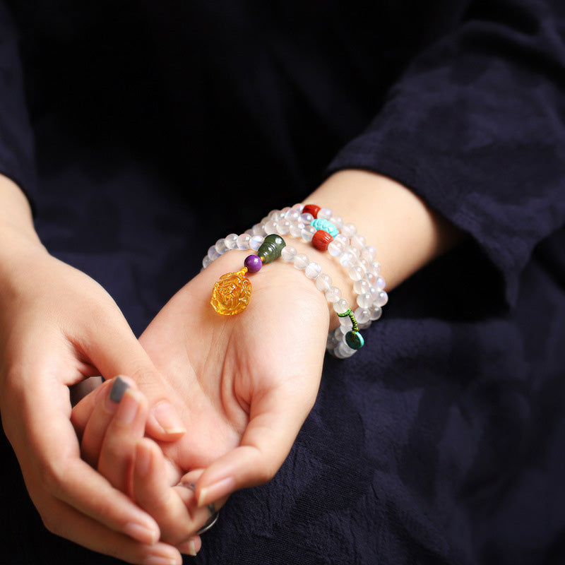 108 Mala Beads Moonstone Amber Lotus Turquoise Crystal Bracelet