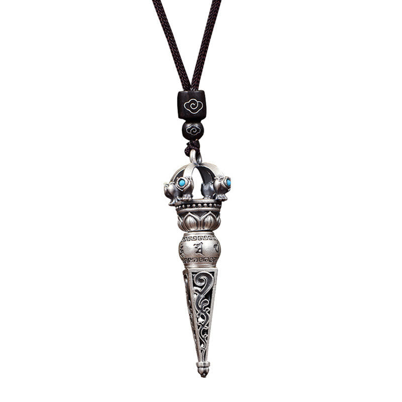 Tibetan Om Mani Padme Hum Dorje Vajra Design Wisdom Rotatable Necklace Pendant