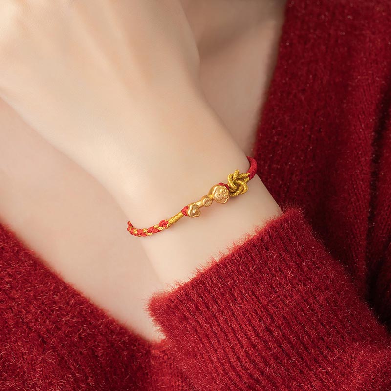 999 Sterling Silver Ruyi Handle Fu Character Fortune Luck Rope Bracelet