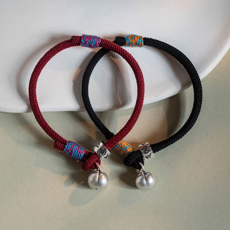 925 Sterling Silver Tibetan Handmade Om Mani Padme Hum Persimmon Charm Luck Protection Braided Bracelet