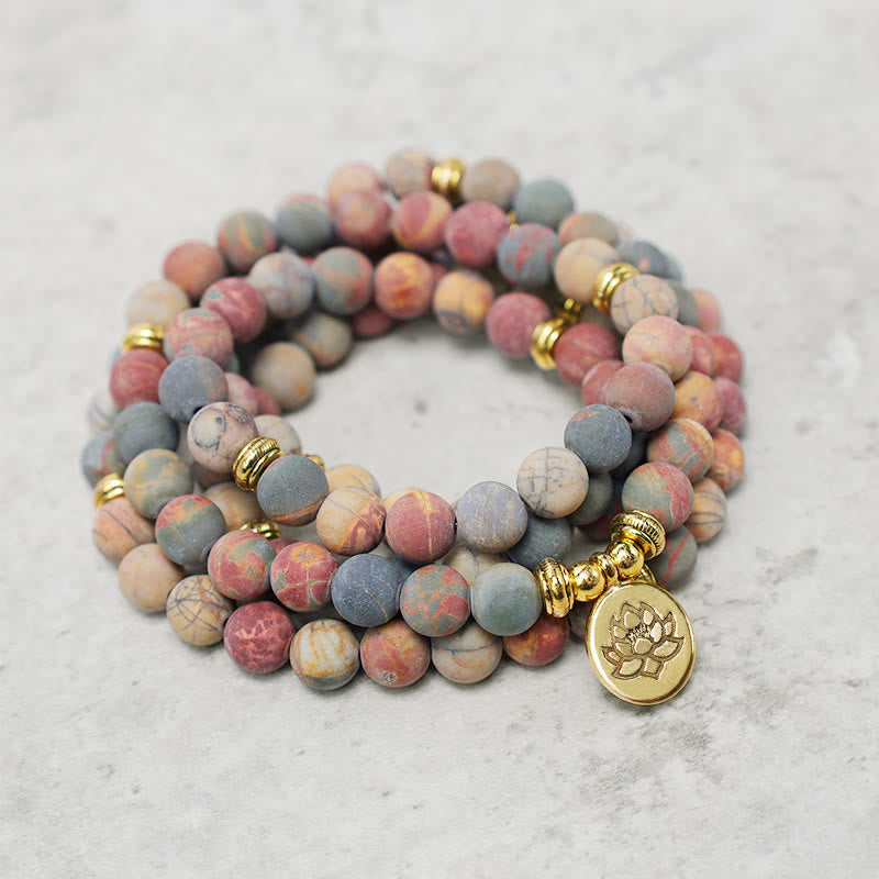 108 Mala Beads Picasso Jasper Stone Courage Energy Bracelet