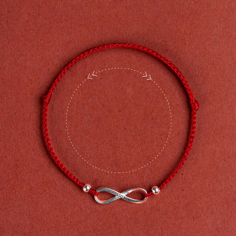 925 Sterling Silver Endless Knot Protection Luck Red String Bracelet Anklet