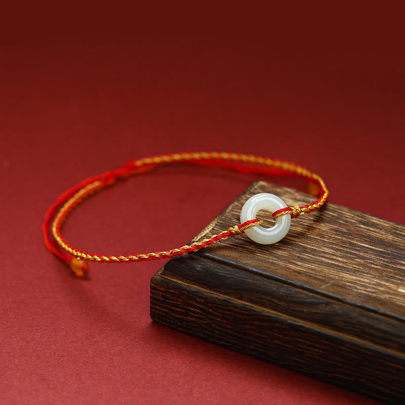 Round Peace Buckle Jade Luck Abundance Braided Bracelet Anklet