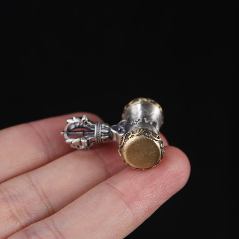 Tibet 925 Sterling Silver Om Mani Padme Hum Dorje Bell Vajra Engraved Enlightenment Pendant Hanging Decoration