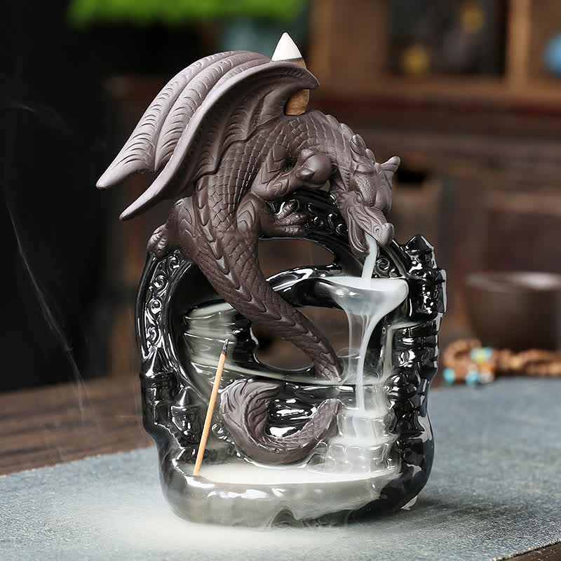 Nordic Pterosaur Dragon Ceramic Backflow Smoke Fountain Protection Incense Burner Decoration