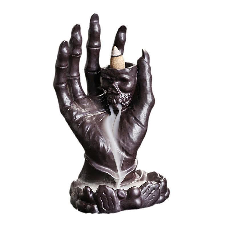 Halloween Ghost Hand Skull Head Ceramic Peace Incense Burner Decoration